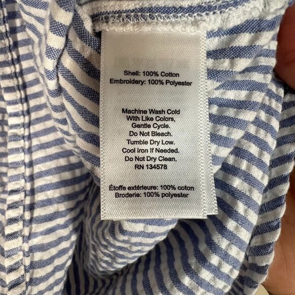 Vineyard Vines Popover Blouse XS Blue Seersucker Embroidered Accents - Picture 8 of 8